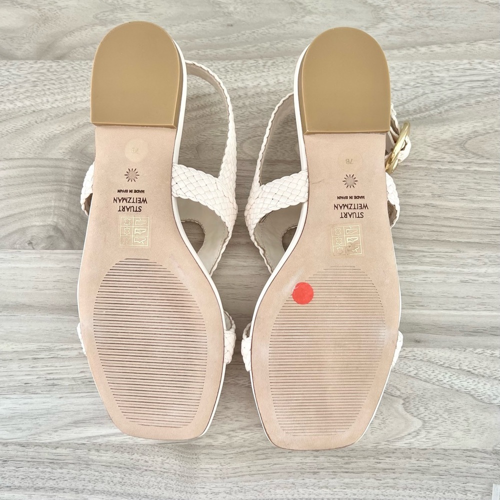 Stuart Weitzman Wovette Leather Flat Sandal | Cream Ivory | Size 7 - Picture 8 of 8